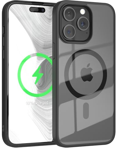EAZY CASE Crystal TPU Hülle kompatibel mit iPhone 15 Pro Max kompatibel mit Qi-Charging, Silikon mit Kameraschutz, Slimcover, Handyhülle, Silikonhülle, Backcover, Durchsichtig, Transparent/Schwarz