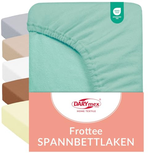 Darymex Frottee Spannbettlaken 160x200 cm elastisch Baumwolle Helltürkis | Spannbetttuch mit Gummizug, für Matratzenhöhe bis 20 cm, Öko-Tex Standard 100, hautfreundlich