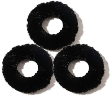 3 Stück Haargummi Ohne Beschädigung, Plüsch Haargummis Mädchen, Weiche Dicke Haarband Haarschmuck Damen-Schwarz-D:7cm(2.75inch)