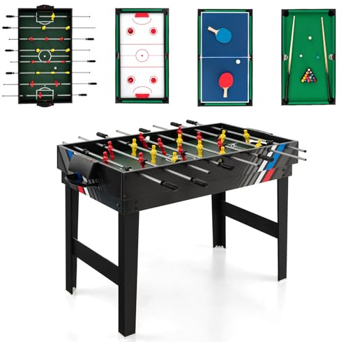 GYMAX 4 in 1 Multi Game Table, Combo Games Table Set | Foosball, Hockey, Billiard and Table Tennis, Indoor Combination Games Table for Kids Adults Party Gatherings