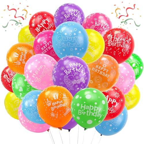 YOUYIKE Luftballons Geburtstag, 50 Stück Premium Bunt Ballons Geburtstag, 12 Zoll Happy Birthday Ballon, Happy Birthday Latex Luftballons für 4 5 6 7 8 9 10 Kinder und Erwachsene mädchen Junge