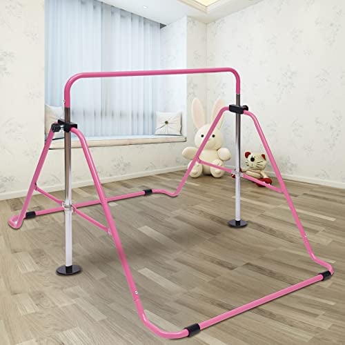 Kinder Gymnastikstange Turnreck ÜBung Kletterturm HöHenverstellbare Turnstangen Klimmzug GeräT Horizontale TrainingsgeräTe Outdoor Fitness Reck Stufenbarren Turnen Sport Stable Bar Bis 100Kg (Rosa)