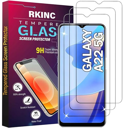 RKINC Verre Trempé [Lot de 3] pour Samsung Galaxy A22 5G (Non pour Samsung A22 4G), Film Protection écran, Dureté 9H 0,33 mm HD Glass [Garantie à vie][sans Bulles d'air][Résistant aux rayures]