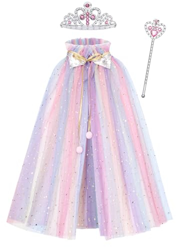 NebulaGlam Kinder Tüll Umhang Glitzer Pailletten Cape, Kinder Umhang Prinzessin Bunt Cape, Umhang Prinzessin Party Kostüm für Halloween Weihnachten Karneval Cosplay Party(Farbe)