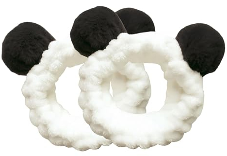 Hoshisea 2 Stück Makeup Stirnbänder, Panda Makeup Stirnbänder, Frauen Mode Plüsch Stirnband, Spa Stirnband Süßen, Süßes Haarband für Spa, Yoga (Schwarz)