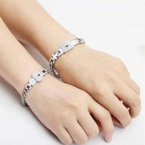 2Pcs Silver Tone Stainless Steel Lover Heart Love Lock Bracelet With Lock For Key Bangles Kit Couple Jewelry Sets Gift Bracelet Holder Box