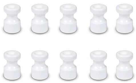 FANTON Isolatore in plastica bianco effetto ceramica Kit 10 isolatori Ø 16mm h 25 mm per installazioni cavo seta vintage completi di viti ottonate 84035-B10