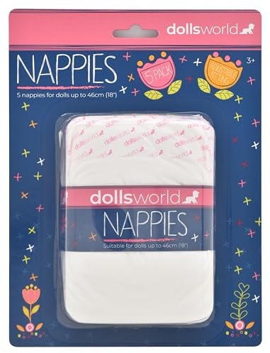 DOLLSWORLD from Peterkin Windeln, 5er-Pack, 5er-Pack, Windeln für Babypuppen, geeignet für Puppen bis 46 cm, Puppen und Zubehör, ab 3 Jahren
