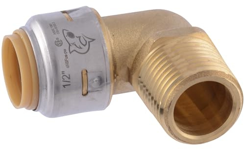 SharkBite Max 1/2 Inch x 1/2 Inch 90 Degree Male Adapter Elbow, Push to Connect Brass Plumbing Fitting, PEX Pipe, Copper, CPVC, PE-RT, HDPE, UR280A