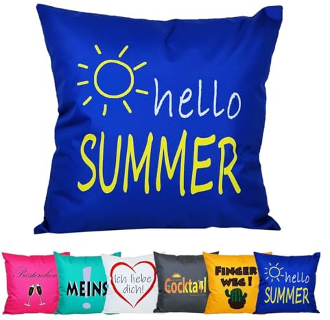 JACK 50x50cm Motiv Outdoor Lounge Kissen Dekokissen inkl. XXL-Füllung Wasserabweisend Sitzkissen Garten Stuhl Lotus Effekt lustig, Farbe:Summer