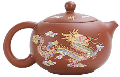 Handgefertigte Teekanne mit Drachen und Phönix, Farbwechsel