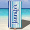 Jodimitty Streifen Strandtuch Personalisiert Name Mikrofaser, Sandfrei Schnelltrocknend Leicht, Farbe Muster Pool Bad Strandtuch für Erwachsene Kinder, 60x120cm/76x152cm/90x180cm (Blau)