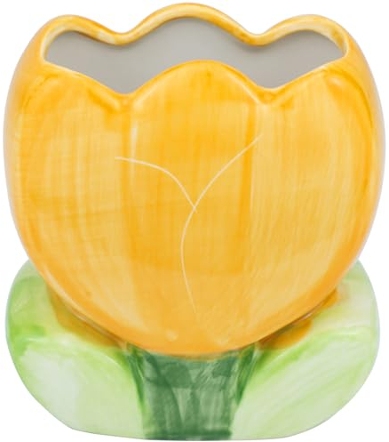 Busnos Pinselhalter Cute Stiftehalter Boho Style Gelb Tulpen Zimmer Deko Kawaii Geschenk Für Frauen Geburtstag Pen Holder Schreibtisch Stifte Organizer Büro Aesthetic Make Up Organizer für Mädchen