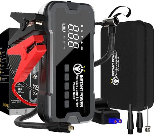 Instant Power Jump Starters - Jump Starter Power Pack and Air Compressor 4000 Amp 12 Volt - Portable Jump Starter Power Pack, Car Battery Jump Start 12-Volt Power Bank, 150PSI for Cars Vans Motorbikes