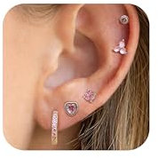 JeweBella 5 Paia Orecchini Donna Argento Anallergici Orecchini Cerchio Set Orecchini Donna Argento 925 Ago Rosa/Fucsia/Blu/Verdi Zircone Cuore Orecchini Donna Bambina Set di Orecchini