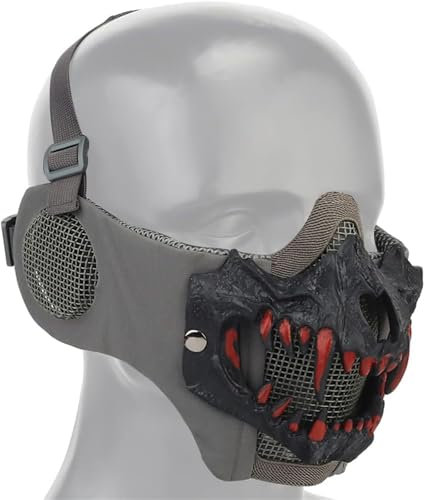 PBTMCD Airsoft Paintball Steel-Mesh-Maske, Mit Schablonen-Gehörschutz, Faltbare Outdoor-Taktikmaske Für CS-Spiele, Schießen, Jagen, Cyberpunk Commander Cosplay(Gy bk)