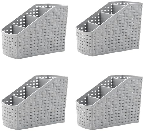 Cobenga 4er-Packung unterteilte Aufbewahrungskörbe, grauer Kosmetikbox-Organizer, Aufbewahrungskoffer mit 4 Gittern für den Schreibtisch,multifunktionaler Organizer mit schmalem Gitter für Badezimmer
