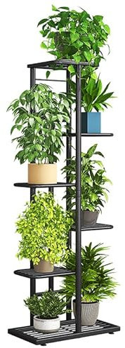 Uwenkjie Deep gray 6-story metal indoor and outdoor flowerpot storage rack, capable of accommodating 7 pots, 108cm corner plant rack, suitable for gardens, living rooms, terraces, etc