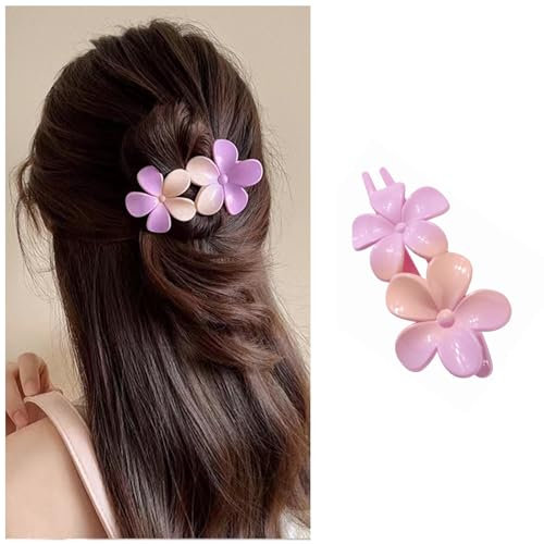 Vacaonio Pinza para el pelo con flores francesas para mujer, pinza de pelo de cocodrilo, pinza de pelo de flor morada, pinzas antideslizantes para el pelo con flor larga y rizada, pinza decorativa