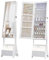 Hzuaneri Armoire à bijoux 8 LEDs, 108cm de haut avec miroir sans cadre, organisateur de porte-bijoux, rangement de bijoux de maquillage autonome avec 1 tiroir, 5 étagères, Blanc et Beige JC14803BE