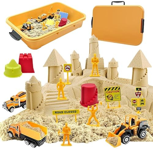 Playtastic Zaubersand: Spielset mit 1,4 kg kinetischem Sand, 7 Fahrzeugen, 10 Formen, Koffer (Sandspielzeug, Magischer Sand, Kinetischer Baustelle)