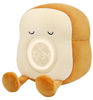 perfk Gefüllter Wecker, Nachtlicht, Schlummerfunktion, USB-Nachttischlampe, Cartoon für Wohnheim, Wohnzimmer, Schlafzimmer, Arbeitszimmer, Augen Geschlossen