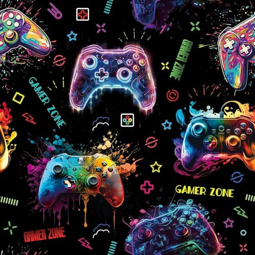 CHDITB Watercolor Gaming Wallpaper,Gamer Wallpaper Self Adhesive(44x300cm) Graffiti Wall stickers Boys Bedroom,Gaming Wall Sticker,Splashing Game Console Wall Paper,Video Game Wall Paper for Kids