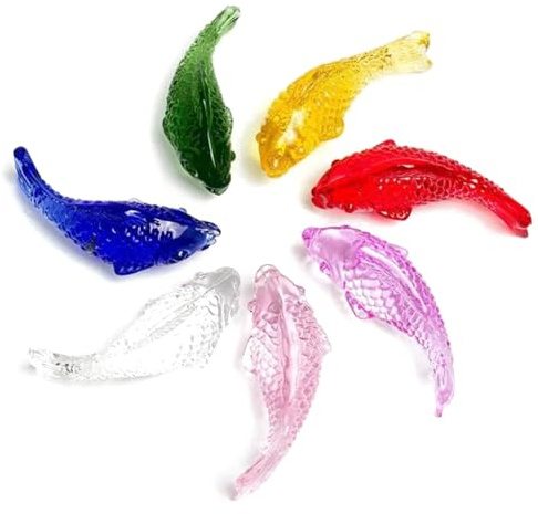 LIEWEI Boutique Shop UK 7 Uds. De Adornos de Peces de Cristal, Ceremonia de Apertura, Regalos propicios, Escultura de pez esmaltada Colorida de Vidrio soplado Pintado a Mano Bonita Figura