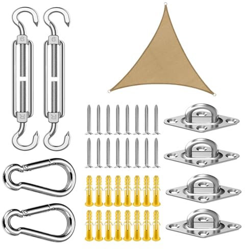 Kustimantu Sun Shade Haken und Clips, Sun Shade Hardware Kit,Dreieck Rechteck Segel Hardware Kit | Reparaturzubehör, Baldachinversorgungen, Edelstahlhaken für Garten im Freien
