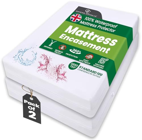 GC GAVENO CAVAILIA 2 Pack Mattress Encasement King | 30cm Deep Waterproof Mattress Protector | Anti-Allergy Zipped Mattress Cover | Bed Bug Dust Mite Proof | King Size Mattress Protector | White
