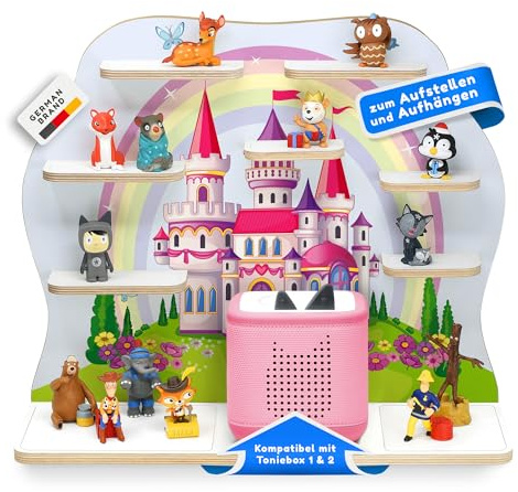 stadtecken Holzregal passend für Toniebox 2 I Geeignet für ca. 50 Tonies I Perfekte Aufbewahrung im Kinderzimmer I Regal zum Aufstellen oder Aufhängen (Märchenschloss, Groß)