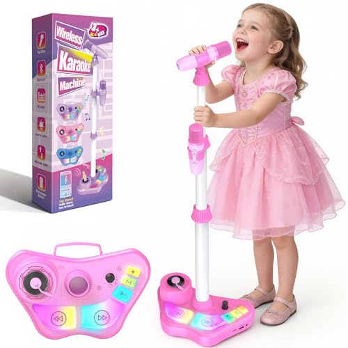 Dislocati Microphone pour Enfants avec Support | Micro Karaoke Enfant avec Support et Lumière, Cadeau Anniversaire Fille 3-12 Ans, Micros Enfant avec Lumières Multicolores