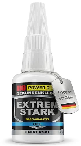 HG POWER GLUE Sekundenkleber Gel 28g extra stark, tropffrei & wasserfest | Tropffreier Industriekleber mit Präzisionsspitze, für Kunststoff, Keramik, Metall, Holz, Gummi