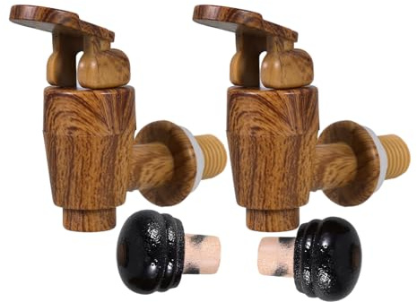 Ciieeo Robinet et Bouchon pour Tonneau de Vin et Seau Accessoire 2 Pièces en Plastique Effet Bois Adapté aux Fûts de Vin Rouge Blanc et Spiritueux