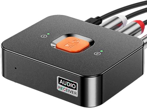 Receptor Bluetooth 6.0 con conector jack de 3,5 mm y RCA, adaptador de audio HiFi con modo de graves para estéreo y altavoces, receptor inalámbrico azul para smartphone, tablet y receptor AV