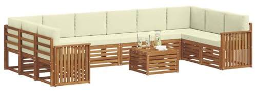 vidaXL Sofagarnituren 11 pcs Natur und Creme Massivholz Akazie, Gartenlounge, modernes Outdoorsofa, sicheres Sitzset, gemütliche Terrassenmöbel