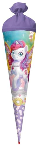 ROTH Schultüte 70 cm groß mit Motiv Feen Pferd Flora – runde Zuckertüte zur Einschulung mit Filzverschluss, Stabiler Rot(h)-Spitze und funkelndem Glitter