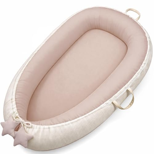 Susurration Babynestchen Kuschelnest Neugeborene Multifunktionale für Kinderbett Vielseitiges Tragbar Zweiseitig Babynestchen Bett 90x55cm (Sandfarben)