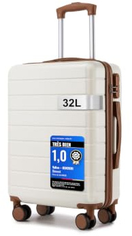 Shavont Valise Cabine 55x40x20 Rigide ABS, Blanc Crème | Roues TPE Silencieuses, Serrure Combinaison, Conforme Cabine Avion, Poignée 3 Niveaux, Idéal Femme