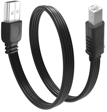 JSADZKJ Short USB Printer Adapter Cable,USB 2.0 Type A to B Flat Cable,Flexible USB A to B Extension Cable Support Charging and Data Transfer,for MIDI Keyboard/Printer/PLC/Scanner 1FT