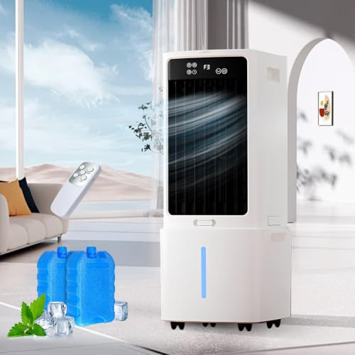 Air Cooler 12L 4-in-1 Portable Mobile Air Conditioner, Humidifier Purifier with Remote and 2 Ice Packs, Touch Screen