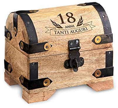 Casa Vivente Contenitore in Legno Chiaro con Incisione - 18 Anni - Confezione per Regalo - Scatola Portaoggetti - Portagioie - Oggetti per la Casa - Idee Regalo Diciottesimo - 10 x 7 x 8,5 cm
