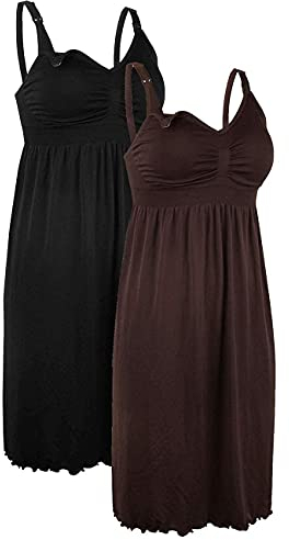 iLoveSIA 2Pack Women’s Seamless Maternity Nursing Dress Breastfeeding Nightdress Build in Bra Nightgown Black+Coffee Size 3XL