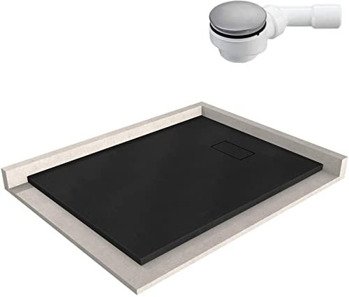 BERNSTEIN Duschtasse 90x120 cm Schwarz matt Flache Bauhöhe, Duschwanne der GT-SERIE aus SMC, Rechteckiges Duschbecken mit Gefälle, SMC -Duschwanne komplett mit Ablaub Typ B
