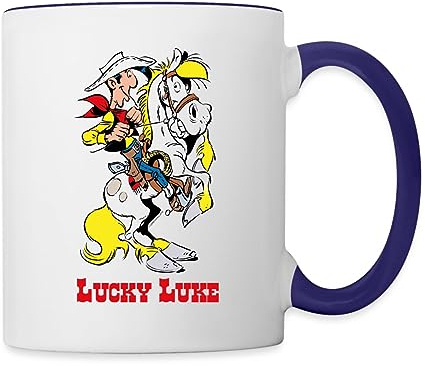 Spreadshirt Lucky Luke mit Pferd Jolly Jumper Tasse Zweifarbig, One size, Weiß/Kobaltblau
