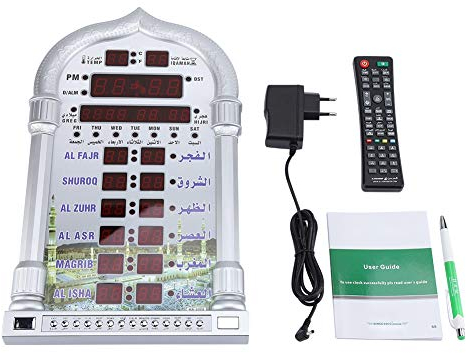 TOPINCN Gebetsuhr Automatik Islamische Gebetsalarm Digital Hintergrundbeleuchtung LCD Wanduhr Home Room Decor EU-Stecker Gold