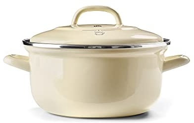 BK Indigo Holländisches Erbe Runde Deutsche Emaillierte Kasserolle mit Deckel mit PFAS-Freier Keramischer Antihaftbeschichtung, 22 cm/3,3 Liter, Induktion, Spülmaschinenfest, Backofenfest, Crème