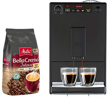 Melitta Caffeo Solo E 950-222 Kaffeevollautomat pure black + Melitta BellaCrema Intenso Ganze Kaffeebohnen