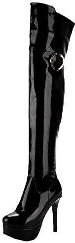 LUXMAX Donna Stivali Alti sopra Il Ginocchio Tacco Alto Tacchi a Spillo Plateau in Vernice Scarpe con Cerniera (Nero) - 46 EU