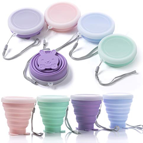 XiYee Camping Klappbecher, 4 Stück Zusammenklappbare Wasserschale Faltbare, Tragbare Silikon Trinkbecher für Outdoor-Aktivitäten, Reise Picknick Outdoor Wandern (B)